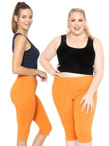 Women's Knee-Length Capri Cotton Leggings | X-Small - Large - trái cam - Xem 3