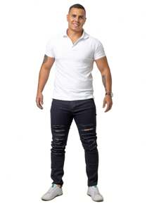 CALÇA Masculina Denin Slim RASGADA Elastano PRETA BF Presente Homem Moda Jeans Masculino 2025 Streetwear - Preto - Visão 5