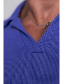 ITALIAN KNITTED POLO SHIRT WITH ELASTANE - Blue - View 4