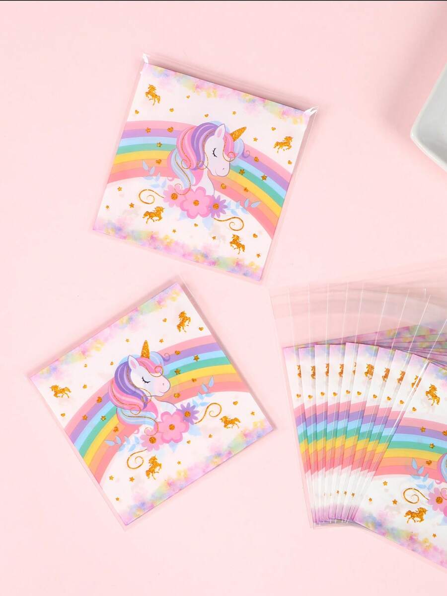 50个/100个装彩虹独角兽自封礼品袋、饼干糖果袋、生日派对回礼袋、零食袋、性别揭晓派对、迎婴派对、婚礼派对装饰、独角兽主题派对用品