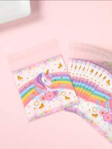 50个/100个装彩虹独角兽自封礼品袋、饼干糖果袋、生日派对回礼袋、零食袋、性别揭晓派对、迎婴派对、婚礼派对装饰、独角兽主题派对用品 - 彩色 - 查看 3