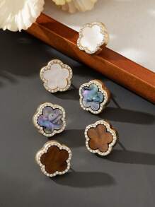 3 对闪亮三叶草耳钉套装，适合女士、派对珠宝 - 彩色的 - 查看 2
