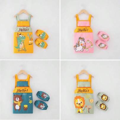 1/2/4 件装儿童恐龙独角兽动物围裙，儿童美术围裙，带口袋，可调节，防水，适合烹饪、烘焙、绘画，男女皆宜，适合厨师和烘焙师
