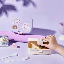 Kawaii Bear And Rabbit Lunch Box With Cutlery For Kids Sandwich Snack - NGẪU NHIÊN - Xem 9