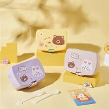 Kawaii Bear And Rabbit Lunch Box With Cutlery For Kids Sandwich Snack - NGẪU NHIÊN - Xem 7