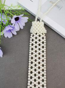 A Handmade Pearl Tie With Elegant Retro College Style For  Girls. Heavy-Duty Beaded, All-Match Fashion Item. A Hollowed-Out Woven Tie That Can Be Matched With Shirts, JK Uniforms And Suits. Suitable For Occasions Such As Campus Dances And Activity Parties. - Multicolor - View 6