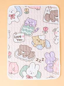 1 pieza Almohadilla acolchada con estampado de animales de dibujos animados lindos Oso/Conejo/Perro/Gato, base antideslizante e impermeable, adecuada para cuna/carriola, todas las estaciones, uso al aire libre - Multicolor - Ver 6