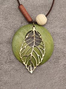 1pc Retro Bohemian Style Wooden Alloy Leaf Pendant Necklace, Fashion Halloween Holiday Gift Decoration, Unisex Jewelry, Student Souvenir Gift