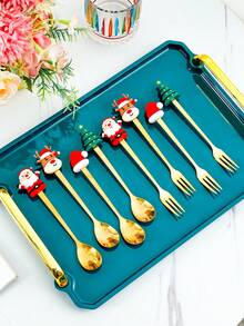 Bộ 8 thìa và nĩa cà phê bằng thép không gỉ làm quà tặng Giáng sinh - Thìa có tay cầm trang trí ngày lễ, thích hợp cho món tráng miệng, cà phê, sữa lắc và mứt - Bộ dao kéo đa năng, dùng cho Lễ Tạ ơn, Phục sinh, Halloween - Quà tặng Giáng sinh lý tưởng - Nhiều màu - Xem 3