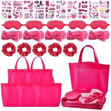 30pcs Women's Sleepover Party Supplies, Hair Bands, Eye Masks, Handbags, Party Tattoo Stickers Set, Spa Party Supplies, Sleeping Supplies, Pajama Party Accessories, Spa Party Gifts