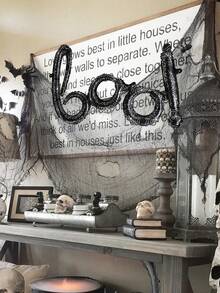 2 chiếc trang trí tiệc Halloween hình mạng nhện đen kết hợp bóng bay chữ cái tiếng Anh BOO! - Đen và trắng - Xem 4