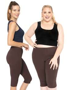 Women's Plus Size Knee-Length Capri Cotton Leggings | X-Large - 7X Adult - 棕色 - 查看 3