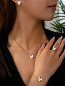 4 件套时尚简约奢华蝴蝶首饰配件套装 - 彩色 - 查看 9