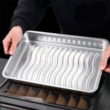 不锈钢托盘，方盘，上菜盘，烤盘，饺子盘，饺子容器，储物盒，密封容器，大容量盘子，带盖烤盘，鱼、鸡、披萨烤盘圣诞礼物 - 銀色 - 查看 11