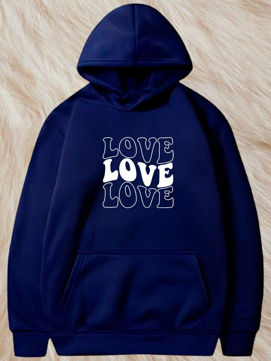 Children's Sweatshirt Flannel Cold Weather Blouse Printed Love Women's From 6 To 16 - Màu xanh hải quân - Xem 1