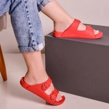 Rasteira Birken Slide Duas Fivelas Injetada Feminina - Vermelho - Visão 1