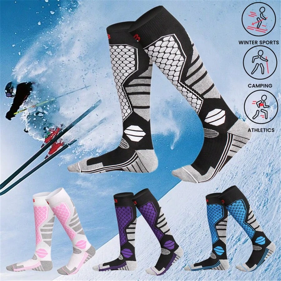 1 Pair/2 Pairs Unisex Thick Thermal Ski Socks, Breathable & Warm, Suitable For Winter Skiing, Ice Skating, Hiking And Other Outdoor Sports