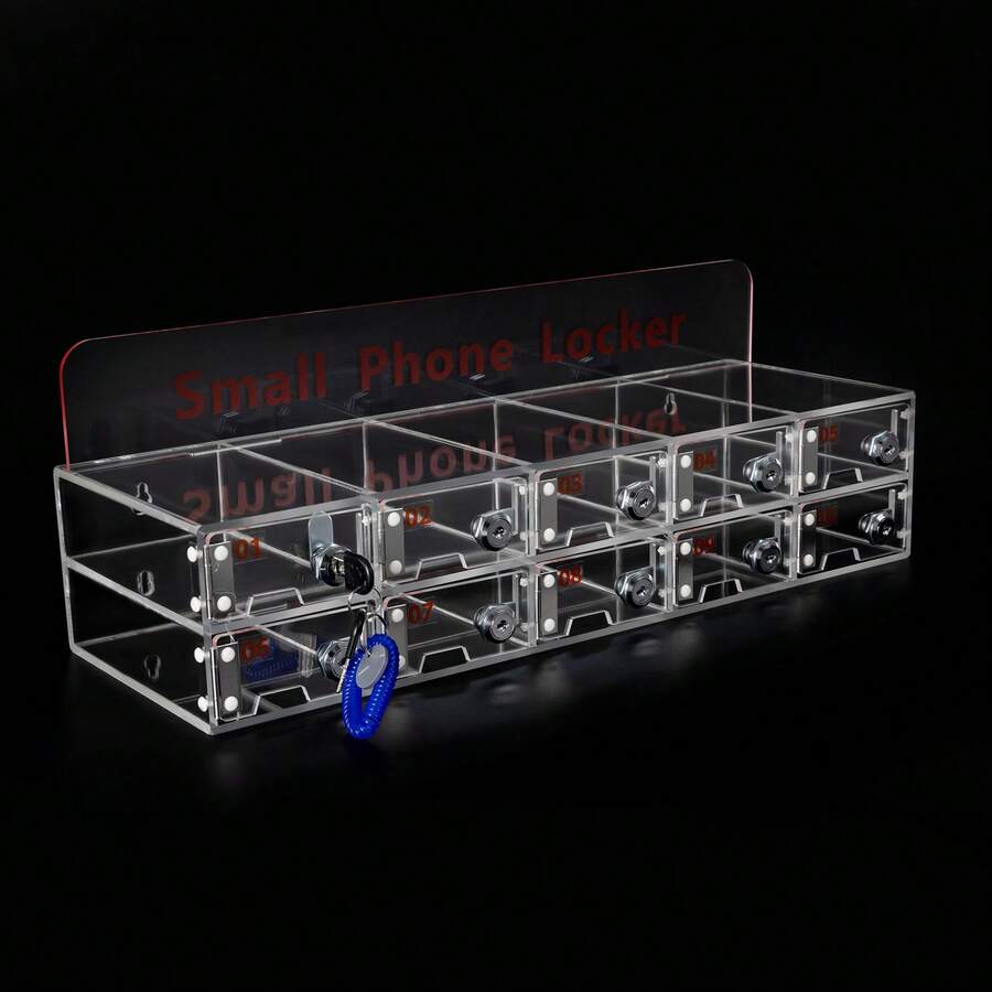 10 Slots Acrylic Cell Phone Locker Cell Phones Storage Cabinet For Office School - Clear - View 1