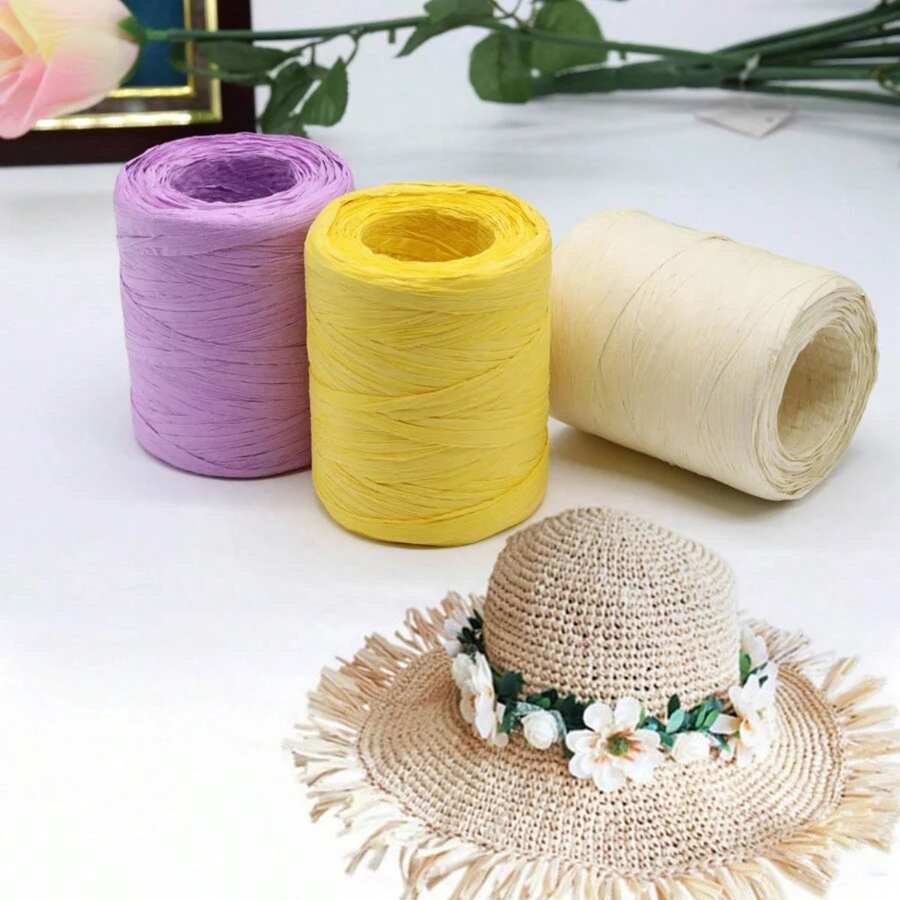 1PC Raffia Yarn Hand Crochet Foldabe Raffia Bag Hat Fashion Ribbon Rope For Handknitting Thread - Multicolor - View 1