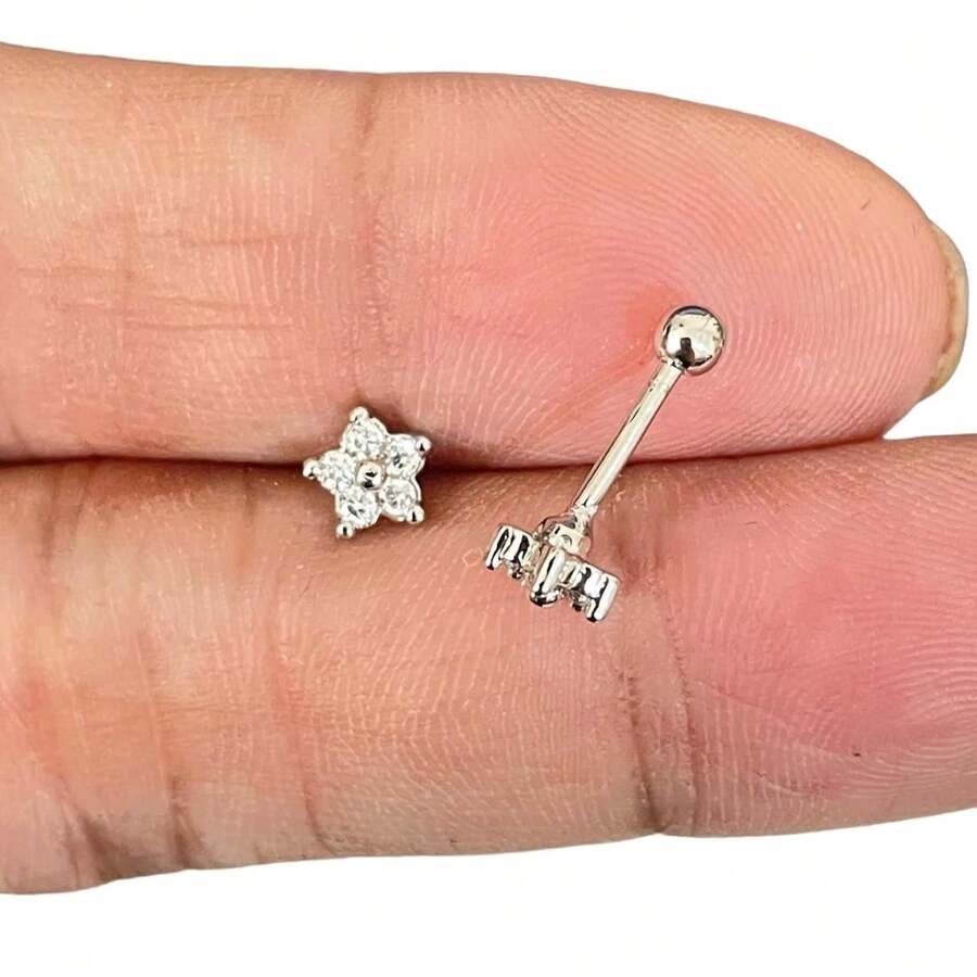 MEDIUM FLOWER HELIX PIERCING (ONP1016) - 銀 - 查看 1