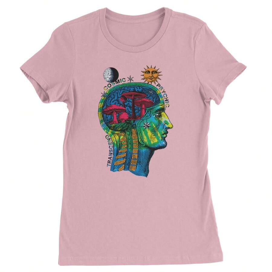 Psyche-Delic Cosmic Mushroom Head Womens T-Shirt - Light pink - 查看 1