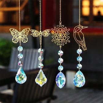 Guldfärgad trollslända, fjäril, snöflinga, fågel, solfångare kristallhängande dekor, utomhusträdgårdsprydnad, vindspelshänge, väggdekoration för hemmet, tillbehör till uteplats/veranda/entré