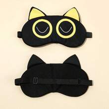 1pc Breathable Plush Eye Mask Sleep Special Cute Cartoon Eye Mask,School,Back To School,Travel,Travel Essentials,Home Essentials,Eye Mask,Sleep Mask - Black - View 18