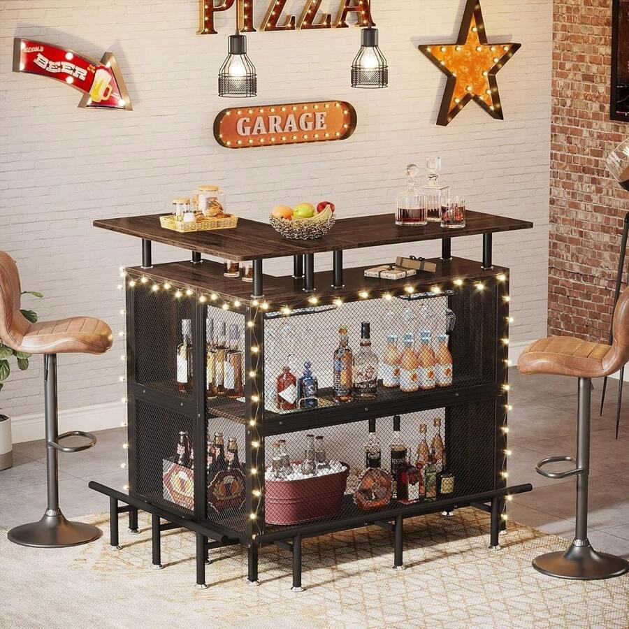 LShaped Liquor Bar Table With Stemware Racks And 2Tier Shelves Corner
