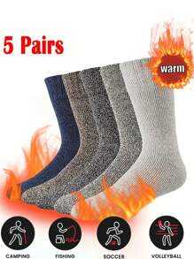 Sports Outdoor 5pairs Solid Color Thick Knitted Loop Pile Winter Sport Socks, Good Choice As A New Year Gift