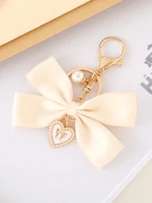1 Cute Bow With Pearl Bag Pendant, Bag Accessories Faux Pearl Keychain, Cute Faux Pearl Beaded Bracelet Keychain, Retro Charm Wallet Bag Backpack Car Charm For Women And Girls, Ribbon Pearl Pendant For Friends, Relatives, Gift Valentines - Multicolor - View 5