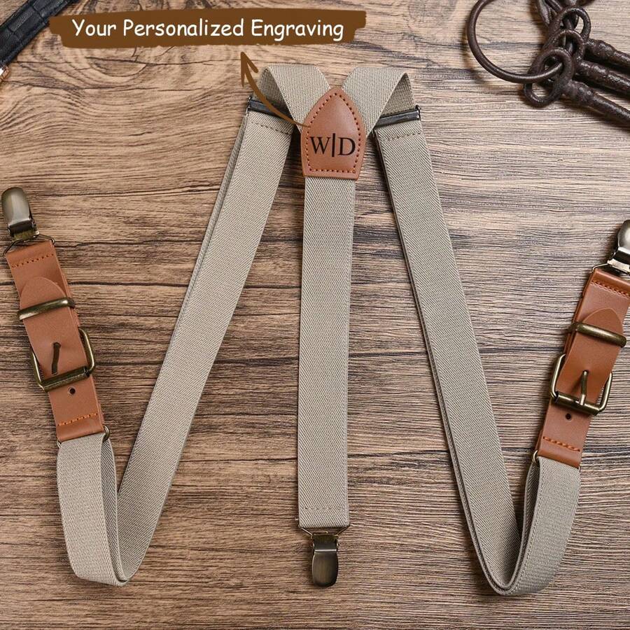 Personalized Groomsman Leather Suspenders, Custom Leather Suspenders, Groomsman Gift, Suspenders For Men, Wedding Men Suspenders, Best Men Gifts Stainless Fashion , Vintage, Contracted, Fall Fashion, Old Money Custom, Personalized, Unique, Customized Ideal Gifts For Him Boyfriend, Family, Friends, Grandparents, Children For Graduation, For Weddings, For Christmas, For Winter, For Fall/Autumn Finds, Winter Fashion, Personalized Gifts For Women/Men,Forest Tones - Multicolor - View 1
