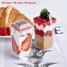 50pcs 3oz Mini Dessert Square Bowls Cups With Lids And Spoons, Plastic Parfait Appetizer Cups, Disposable Parfait Cups, Clear Shooter Cups, Yogurt Parfait Containers, Small Mousse Cups, Square Dessert Serving Cup, Wedding Party Supplies - thông thoáng - Xem 9