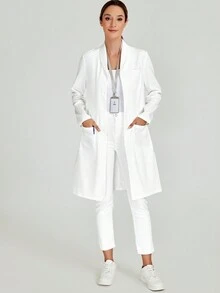 cimmuovere Bata de laboratorio de manga larga blanca, uniforme de enfermería, bata de médico dentista, clínica, salón de belleza, psiquiatra con bolsillos - Blanco - Ver 4