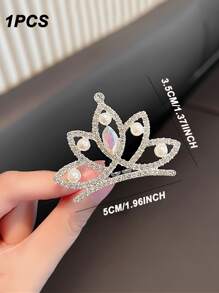 1pc Crown Hair Clip Headpiece For Children's Birthday Wang Guantong Hair Hoop Host Hair Clip Diamond Insert Comb Korean Style Girl Little Princess Baby Birthday Photo Crown Hair Clip Headpiece - Silver - View 3