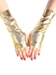 1 双女式短款无指 PU 皮革手套，适合万圣节朋克表演 - 彩色 - 查看 10