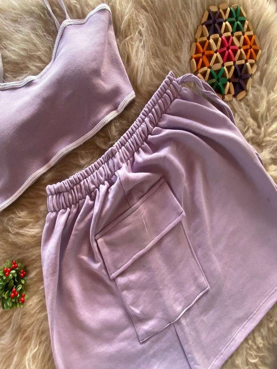 Ana Maria Set, Consisting Of A Super Stylish Cargo Skirt And A Cropped Top With Ana Maria Cups - Màu Lilac Tím - Xem 1