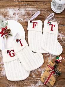 1 cái, Vớ Giáng sinh đan chữ, Đồ trang trí cây thông Noel tại nhà, Đồ trang trí Giáng sinh, Vớ Giáng sinh màu trắng, Dùng để trang trí theo chủ đề Giáng sinh, Giáng sinh - trắng - Xem 7