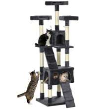 PawHut Árbol Rascador para Gatos Grande 49x49x173 cm con Múltiples Niveles con Cuevas Escaleras Juguetes Colgantes Camas Centro Actividades Sisal - Gris Oscuro - Ver 6