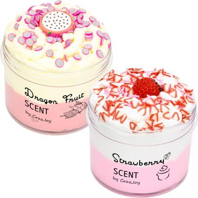 Kit de Slime Esponjoso de 70ml - Slime bicolor con temática de fruta del dragón y fresa, suave y con aroma, regalo ideal para fiestas de niños y niñas