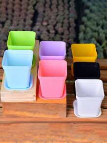 Set da 10 Pezzi Vaso da fiori quadrato di colore misto, mini vaso per piante grasse con vassoio, fioriera in plastica, decorazione domestica da giardino