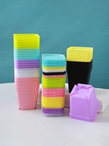 Set da 10 Pezzi Vaso da fiori quadrato di colore misto, mini vaso per piante grasse con vassoio, fioriera in plastica, decorazione domestica da giardino