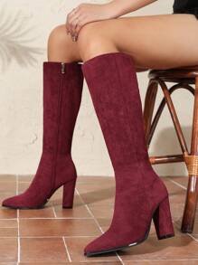 Botas altas de invierno para mujer de talla grande, de tacón alto con cremallera, de estilo casual y para pasarela, color rojo