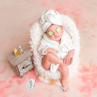 4 件套新生儿摄影道具浴袍服装婴儿摄影道具长袍女婴摄影道具服装浴袍服装婴儿洗澡家庭装饰礼物婴儿洗澡复活节礼物适合女孩/男孩