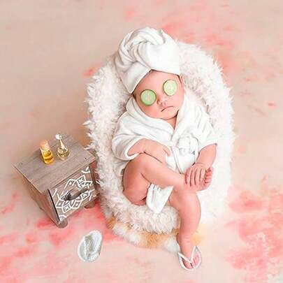 Set de 4 piezas Atuendos de bata para fotografía de recién nacidos, decoraciones y regalos para baby shower y Pascua de niña y niño, accesorios para sesión de fotos bebé