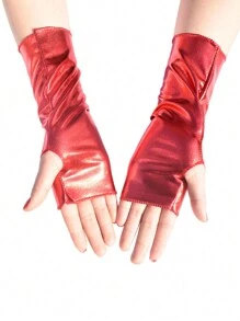 1 双女式短款无指 PU 皮革手套，适合万圣节朋克表演 - 彩色 - 查看 4