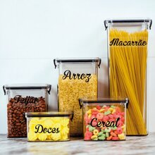 Set Of 5 Airtight Acrylic Square Stackable Jars White With Transparent Seal And Lock For Spaghetti Food Groceries Cereal Fruit Rice Beans Coffee Cold Cuts Vegetables - 無色 - 查看 1