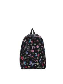 1pc Girls' Nylon Butterfly & Flower Pattern Zipper Closure Cute & Cool Backpack, Suitable For Daily Use - Black - View 6