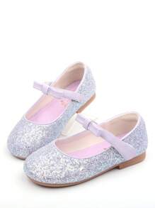 Children's Princess Shoes, Girls' Soft-Soled Flat Shoes With Bowknot, Sequin Dress Shoes