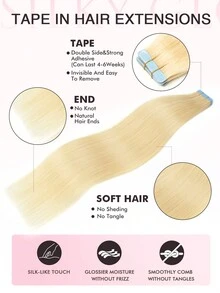 20 件装胶带接发 真人发色 613 自然黑 14-22 英寸 100% 真人发质 隐形胶带接发 - S613 - 查看 4