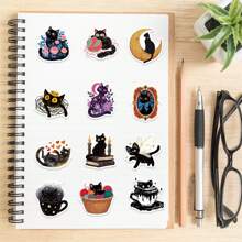 Halloween Theme Black Cat Cartoon Theme Vinyl Sticker, Laptop, Water Bottle, Luggage, Helmet Decoration Decal Set - No Electricity Required, Perfect For Gifts And Rewards,Stickers,Halloween,Cat Stickers - Multicolor - View 5